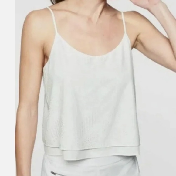 Athleta Ivory White Laser Cut Perforated Cropped Tank Top Spaghetti Strap L - Picture 2 of 7